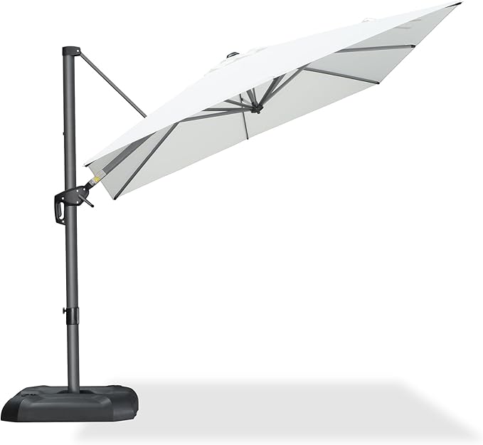 PURPLE LEAF 8 Feet Patio Umbrella Outdoor Cantilever Square Umbrella Aluminum Offset Umbrella with 360-degree Rotation for Garden Deck Pool Patio, White