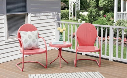 Patio Bistro Set Retro Metal Outdoor Seating Conversation 3 Pieces, 2 C-Spring Motion Armchairs and Round Side Table, for Porch, Lawn, Garden, Pink