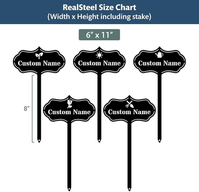 RealSteel – Customizable Seed & Plant Markers - Outdoor Herb Garden Stakes - Elegant Fruit/Vegetable Labels - Steel Plant Tags for Pots - Classy Design for Farmhouse/Greenhouse – Sun Icon