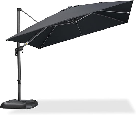 PURPLE LEAF 10 Feet Patio Umbrella Outdoor Cantilever Square Umbrella Aluminum Offset Umbrella with 360-degree Rotation for Garden Deck Pool Patio Black