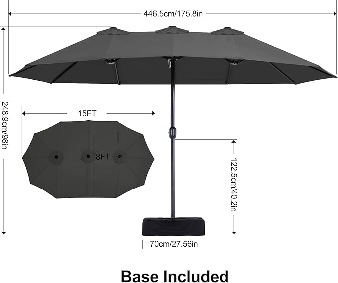 MASTERCANOPY Patio Outdoor Umbrella,15FT Double Sided Large Umbrella with Base
