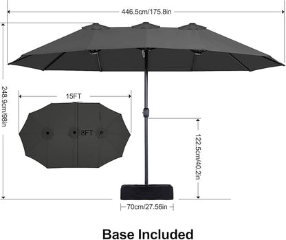 MASTERCANOPY Patio Outdoor Umbrella,15FT Double Sided Large Umbrella with Base