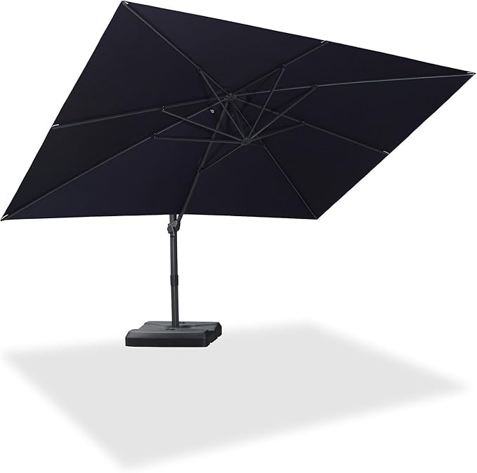 PURPLE LEAF 10' × 13' Patio Cantilever Umbrella Outdoor Rectangle Adjustable Offset Umbrellas with 360-degree Rotation and 8 Heavy Duty Metal Ribs for Garden Deck Pool Navy Blue
