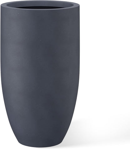 Kante 24 Inch Tall Round Concrete Planter, Large Indoor Outdoor Plant Pots with Drainage Hole and Rubber Plug, Modern Decorative Garden Pots for Home Patio Porch, Charcoal
