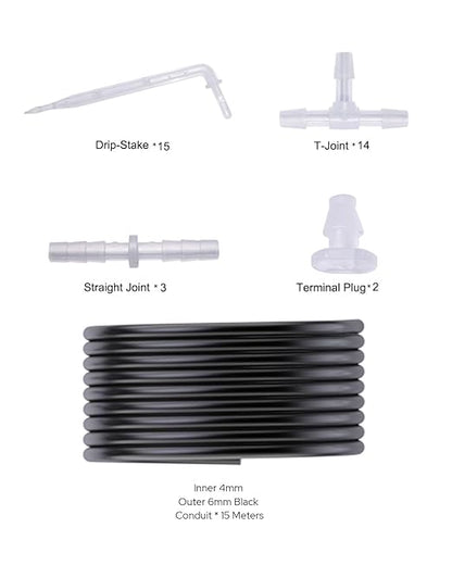 Solar Automatic Drip Irrigation System, Harness Sunshine or External Power for Indoor and Outdoor Use, Rain or Shine! Supports Up to 15 Potted Plants (Expansion Kit/Extra Accessories Kit)
