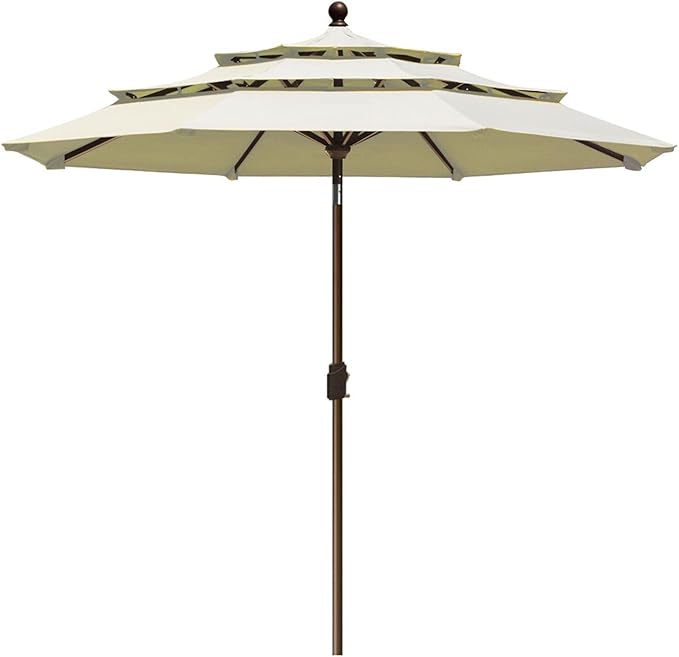 EliteShade USA 10-Year-Non-Fading 9Ft 3 Tiers Market Umbrella Patio Umbrella Outdoor Table Umbrella with Ventilation, Natural