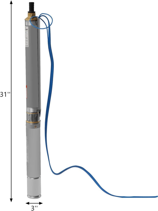 Deep Well Submersible Pump 110V 370W Electric Solar Powered Water Pump, 16 GPM Flow, 216ft Lift, Farm Ranch Irrigation Submersible Bore Hole Deep Well Pump 3420 RPM