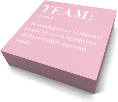 HTBIG Inspirational Team Noun Office Decor Desk Decor Wooden Box Sign Rustic Pink Wood Block Plaque Box Sign for Home Office Desk Shelf Table Decoration Coworker Gift Team Definition Teamwork Sign