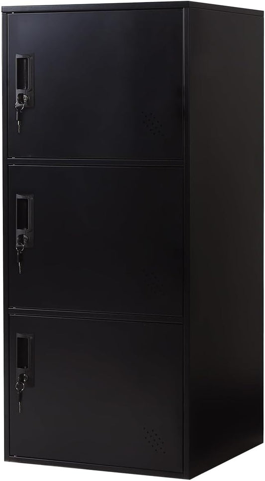 3 Door Metal Storage Locker Cabinet for Office, Home, Gym, School, Steel Cabinet to Storage File, Toys, Shoes and Sports Equipment, Locker Organizer for Gym Office Bedroom (3 Door, Black)