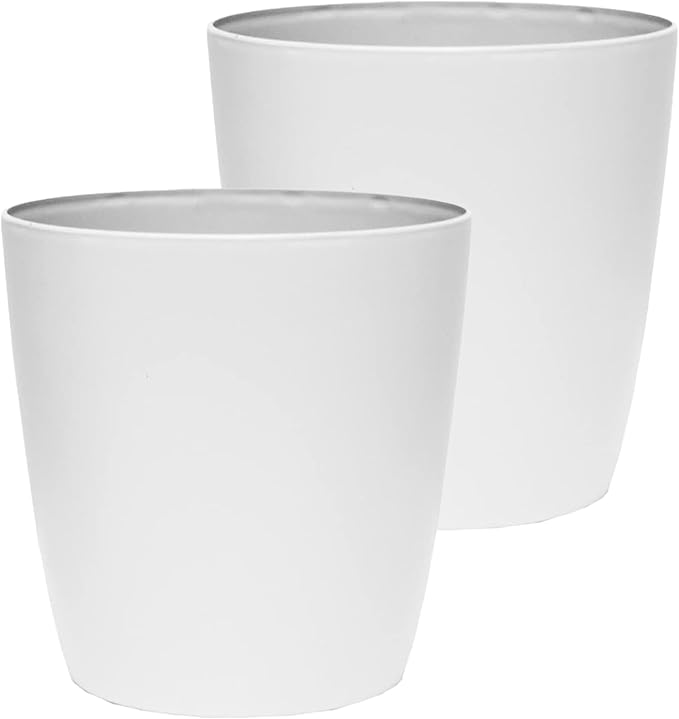 The HC Companies Aria Round Self-Watering Pot - Lightweight Plastic Planter for Herbs & More - Durable Plant Pots for Indoor Plants & Outdoor Plants (10" Matte White, Pack of 2)