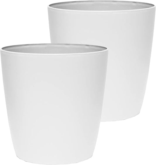 The HC Companies Aria Round Self-Watering Pot - Lightweight Plastic Planter for Herbs & More - Durable Plant Pots for Indoor Plants & Outdoor Plants (12" Matte White, Pack of 2)