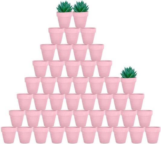 vensovo 48 Pcs 2" Tiny Terracotta & Terra Cotta Pots with Drainage - Peach Pink Small Mini Clay Ceramic Pottery Planter Ideal for Indoor/Outdoor Plants, Crafts, Wedding Favors
