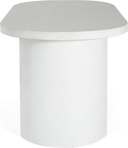 Christopher Knight Home Zigg Durable Concrete Outdoor Dining Set with Stylish Terrazzo Finish, Patio Dining Table with Bench, Oval Outdoor Patio Furniture Set with Pedestal Base, White