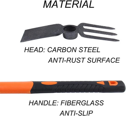 3 Sprongs Dual Head Rake Hoe with Heavy Duty Forged Adze and Ergonomic Non-Slip Handle for Loosening Soil, Gardening, Camping Outdoor 39mm/15-Inch