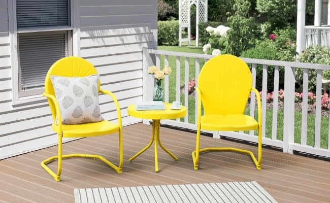 Patio Bistro Set Retro Metal Outdoor Seating Set Conversation Set 3 Pieces, 2 C-Spring Motion Armchairs and Round Side Table, for Porch, Lawn, Garden, Yellow