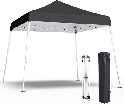 10x10 Pop Up Canopy, 300D Silver Coated Black Fabric Outdoor Gazebo, Beach Tent Slant Legs with Storage Bag,Easy Up Sun Shade Shelter Tents with 8x8 Top Cover for Patio,Party