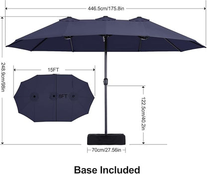 MASTERCANOPY Patio Outdoor Umbrella,15FT Double Sided Large Umbrella with Base