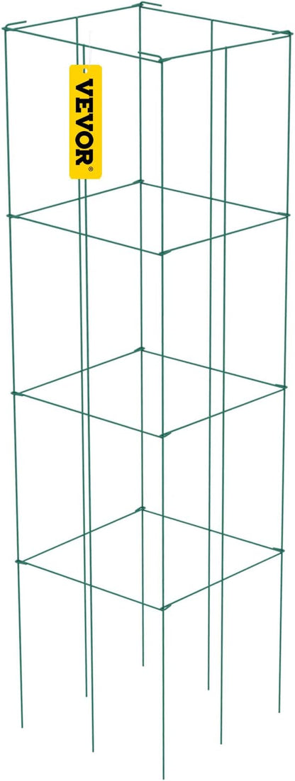 VEVOR Tomato Cages, 11.8" x 11.8" x 46.1", 10 Packs Square Plant Support Cages, Green PVC-Coated Steel Tomato Towers for Climbing Vegetables, Plants, Flowers, Fruits
