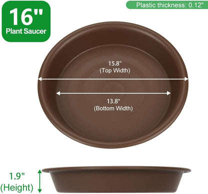 TITE Plant Saucer 16 inch,Heavy Large Planter Durable Thicker Plastic Plant Trays for Indoors and Outdoor,Plant Saucer Drip Trays,Brown (16 inch,Brown) Pack of 3