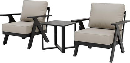 EAGLE PEAK Urban Slate 3 Piece Outdoor Bistro Set Modern Patio Chairs and Table, Outdoor Furniture Set for Balcony Porch Deck or Backyard, Black/Beige