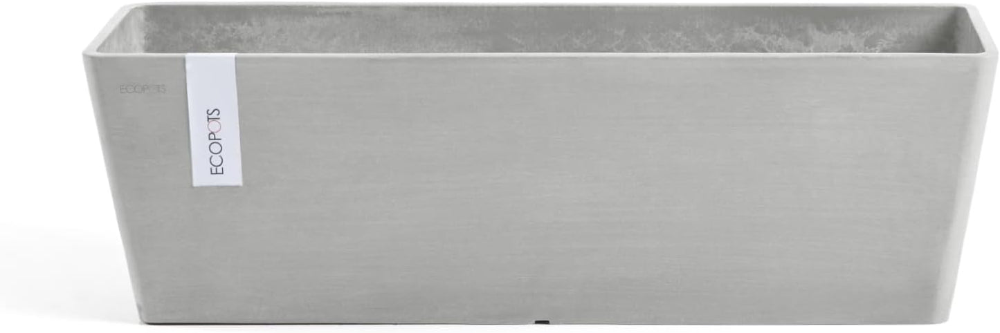 Ecopots Modern Recycled Bruges Plastic Indoor/Outdoor Rectangular Flower Pot Planter, White Grey, 21.5"