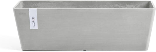 Ecopots Modern Recycled Bruges Plastic Indoor/Outdoor Rectangular Flower Pot Planter, White Grey, 21.5"