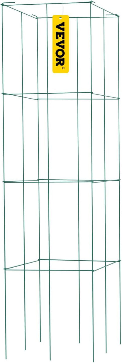 VEVOR Tomato Cages, 11.8" x 11.8" x 46.1", 10 Packs Square Plant Support Cages, Green PVC-Coated Steel Tomato Towers for Climbing Vegetables, Plants, Flowers, Fruits