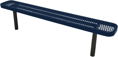 Heavy-Duty Outdoor Bench Thermoplastic Coated, Expanded Metal, Commercial-Grade Seating, Made in America (Inground Without Back, 6 Ft, Textured Dark Blue)