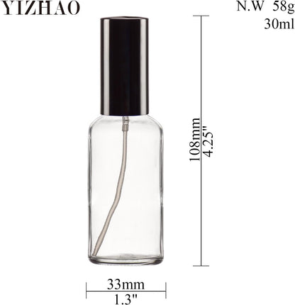 YIZHAO Clear Glass Spray Bottles 1oz, with Small Fine Mist Spray, Metal Cap, Refillable for Essential Oil,Travel,Cleaning,Perfume,Aromatherapy,Makeup – 24 Pcs