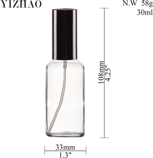 YIZHAO Clear Glass Spray Bottles 1oz, with Small Fine Mist Spray, Metal Cap, Refillable for Essential Oil,Travel,Cleaning,Perfume,Aromatherapy,Makeup – 6 Pcs