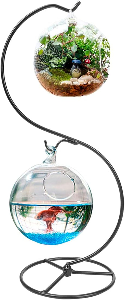 Hanging Stand Iron S-Shape Display Stand for Planter Terrarium Witch Ball Christmas Ornament (Black, 3 Levels)