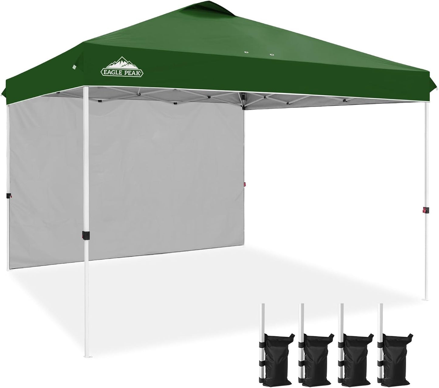 EAGLE PEAK Pop Up Canopy Tent with 1 Sidewall, Easy Setup Event Tent, Outdoor Sun Shade, Wheeled Carry Bag, Stakes and Guy Ropes, Instant Canopy 12x12, Green