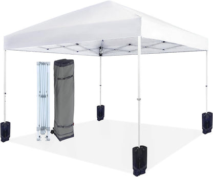 Amazon Basics Outdoor Pop Up 10 x 10 Canopy Tent for Events, Portable with Easy Setup, One-Push, Includes Wheeled Carry Bag, 8 Pegs, 4 Ropes, 4 Weighted Bags, White