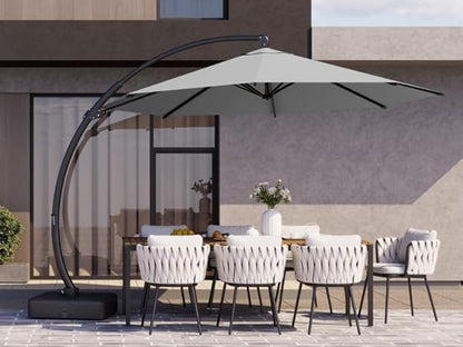 Kingdura 11ft Offset Cantilever Patio Umbrella with Base Included, Large Round Aluminum Outdoor Umbrella, 360° Rotation & Infinite Tilt, Heavy Duty Frame for Deck Pool Backyard, Light grey