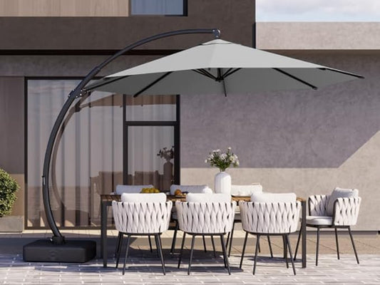 Kingdura 11ft Offset Cantilever Patio Umbrella with Base Included, Large Round Aluminum Outdoor Umbrella, 360° Rotation & Infinite Tilt, Heavy Duty Frame for Deck Pool Backyard, Light grey