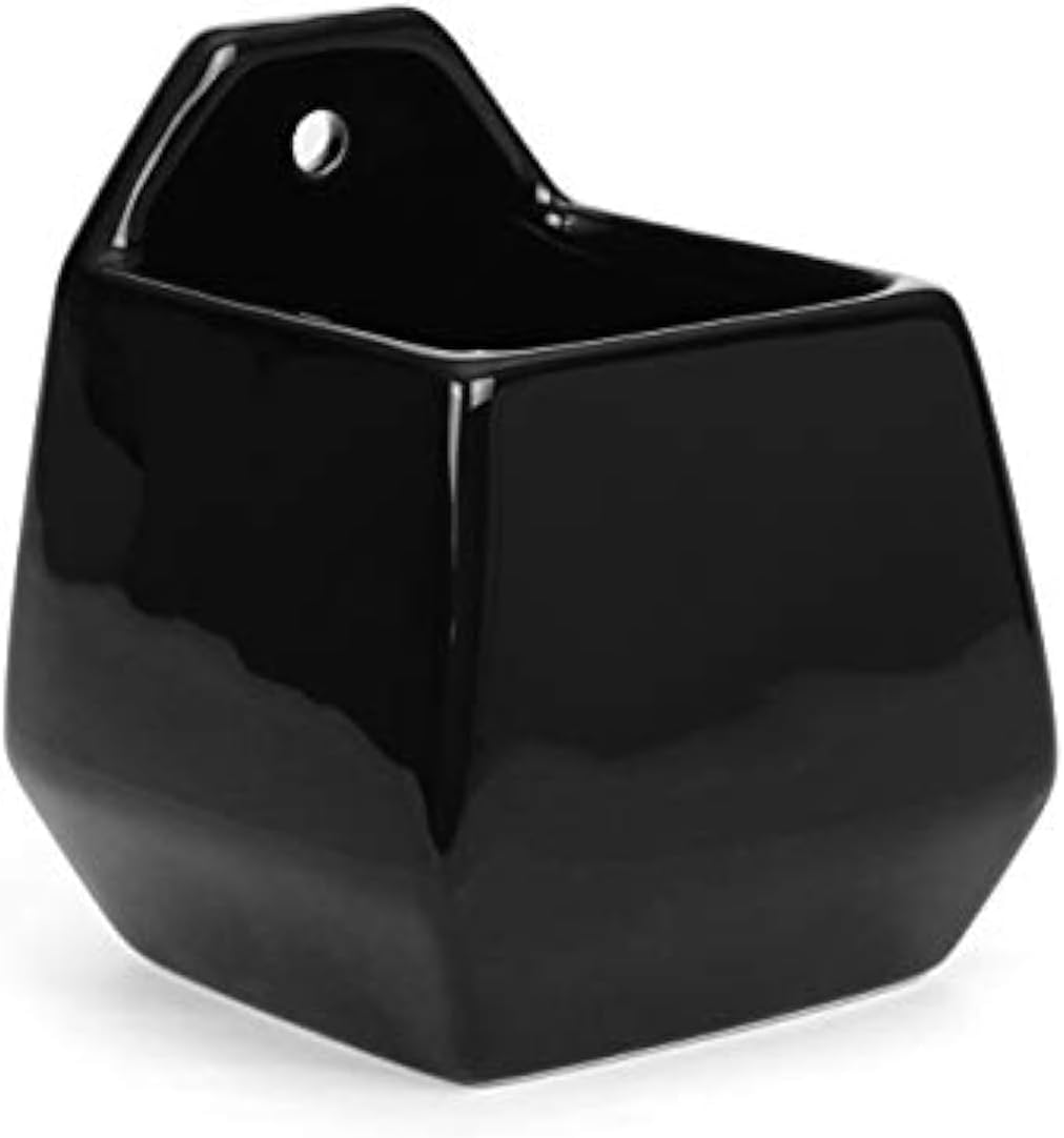 Milltown Merchants Succulent Wall Planter - Wall Vase - Black Ceramic Wall Mounted Planter - Succulent Plant Pot - Hanging Vase for Living Wall (1 Pack/Contemporary/Black)