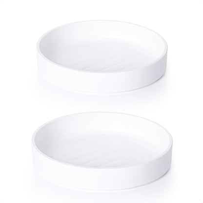 Phoenix Vine 8 Inch Plastic Plant Saucer Water Drip Tray, Heavy Sturdy Round Plant Drainage Tray for Indoors Outdoor, Set of 2, Matte White, 21-TY-8W-2