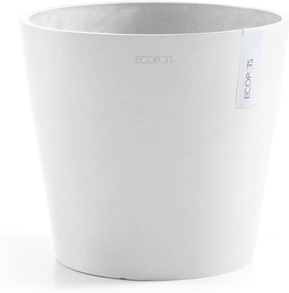 Ecopots Amsterdam Durable Modern Round Indoor/Outdoor Recycled-Based Composite Flower Pot Planter, Pure White, 10"