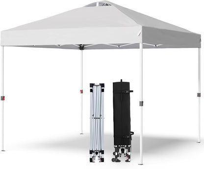 Shades 10x10 Pop Up Canopy with One Push Setup,Heavy Duty Beach Tent with Wheels for Easy Moving, Sun Shelter for Parties,Events, Outdoor Gazebo with 420D Coated Waterproof White Fabric