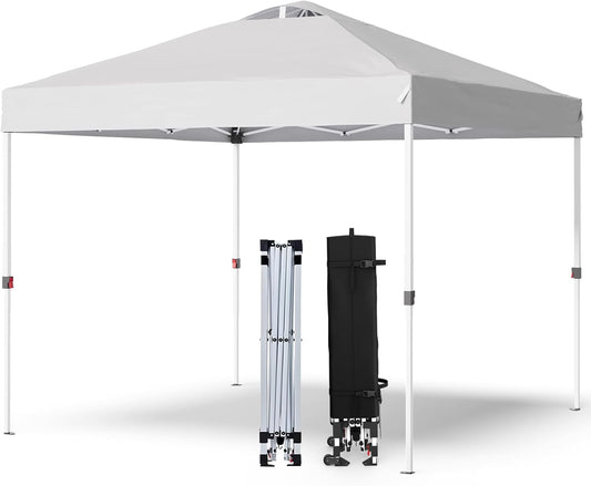 Shades 10x10 Pop Up Canopy with One Push Setup,Heavy Duty Beach Tent with Wheels for Easy Moving, Sun Shelter for Parties,Events, Outdoor Gazebo with 420D Coated Waterproof White Fabric