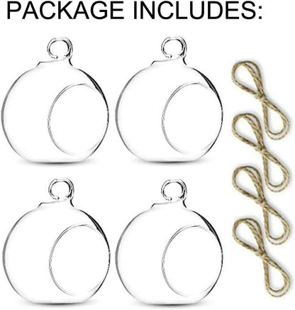 4 Pcs Hanging Glass Terrarium Plants, 4" Diam Globe Planter Terrariums for Succulent