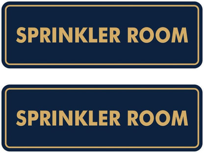 Signs ByLITA Standard Sprinkler Room Sign (Navy Blue/Gold) - Small 2 Pack