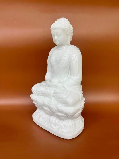 19.7 Inch Large White Marble Amitabha Buddha Sitting On Lotus for Home Decor, Decorative Yoga, Garden, Alter, Prayer Spiritual Living