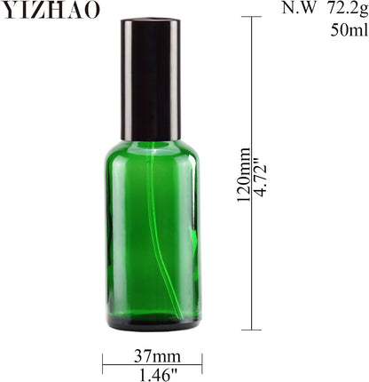 YIZHAO Green Glass Spray Bottles 2oz, with Small Fine Mist Spray, Metal Cap, Refillable for Essential Oil,Travel,Cleaning,Perfume,Aromatherapy,Makeup – 12 Pcs