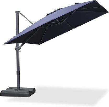 PURPLE LEAF 9' × 9' Patio Cantilever Umbrella Outdoor Square Adjustable Offset Umbrellas with 360-degree Rotation and 8 Heavy Duty Metal Ribs for Garden Deck Pool Navy Blue