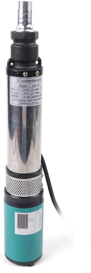 Deep Well Submersible Pump DC 24V 320W Electric Solar Powered Water Pump, 22 GPM Flow, 82ft Lift, Farm Ranch Irrigation Submersible Bore Hole Deep Well Pump 5000 RPM