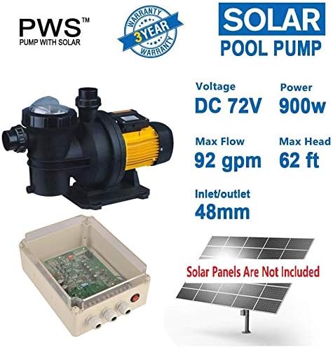 3-Year Warranty Solar Pool Pump 72VDC 1.2HP | Saltwater-Resistant 92GPM Pump for Pools | MPPT Controller & 62ft Head | PWS JP21-19/900