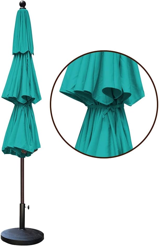 EliteShade USA 10-Year-Non-Fading 11Ft 3 Tiers Market Umbrella Patio Outdoor Cylinder Auto Push-up Table Umbrella with Ventilation, Teal