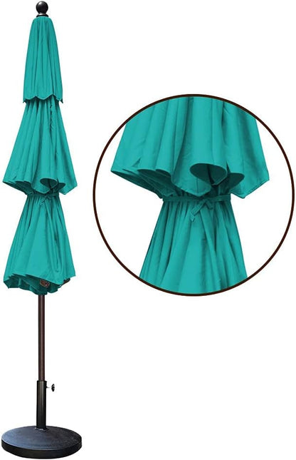 EliteShade USA 10-Year-Non-Fading 11Ft 3 Tiers Market Umbrella Patio Outdoor Cylinder Auto Push-up Table Umbrella with Ventilation, Teal