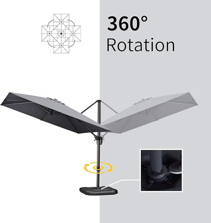 PURPLE LEAF 10' X 13' Patio Umbrella Outdoor Cantilever Rectangle Umbrella Aluminum Offset Umbrella with 360-degree Rotation for Garden Deck Pool Patio Light Grey
